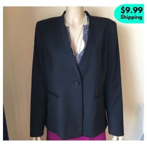LAFAYETTE 148 Black "Seasonless" Wool Micro-collar Blazer, 14
